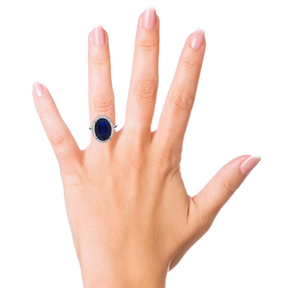 14K. GOLD RING WITH NATURAL DIAMONDS & SAPPHIRE - Picture 4 of 5
